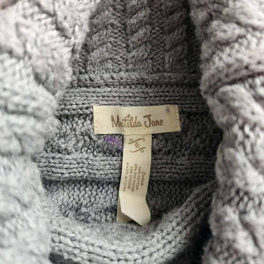 Matilda Jane Sweater Girls Kids 6‎ Knit Chunky Boho Buttons Gray